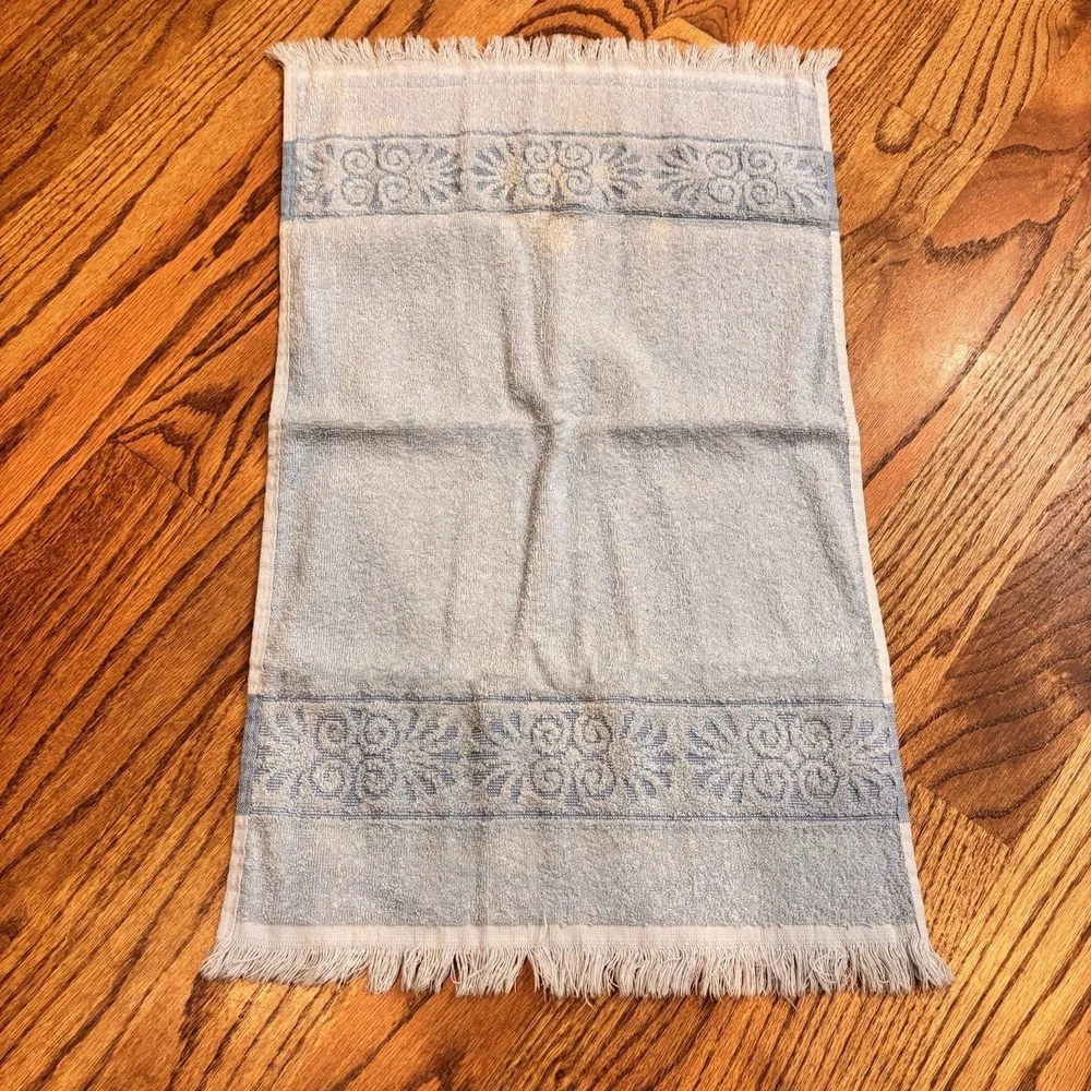 Vintage Cannon Monticello Blue Fringe Bath Towel & Hand Towel Set USA Cotton